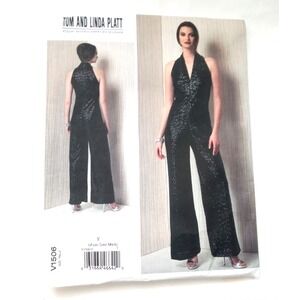 Vogue V1506 Tom Linda Platt V-Neck Semi-Fitted Wide Leg Jumpsuit Pattern L -XXL